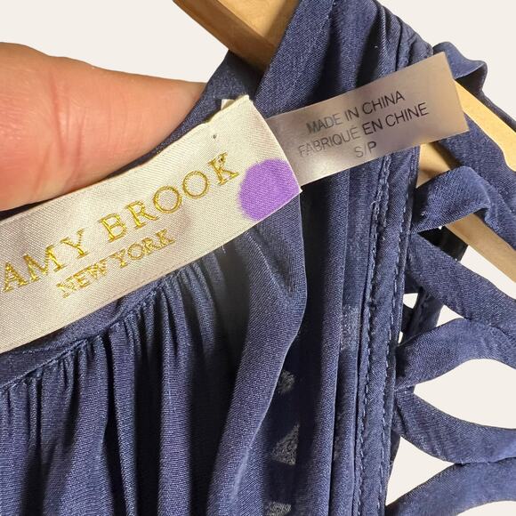 Ramy Brook Shelby Navy Blue Cold Shoulder Long Sleeve Mini Dress Size Small - Picture 4 of 11